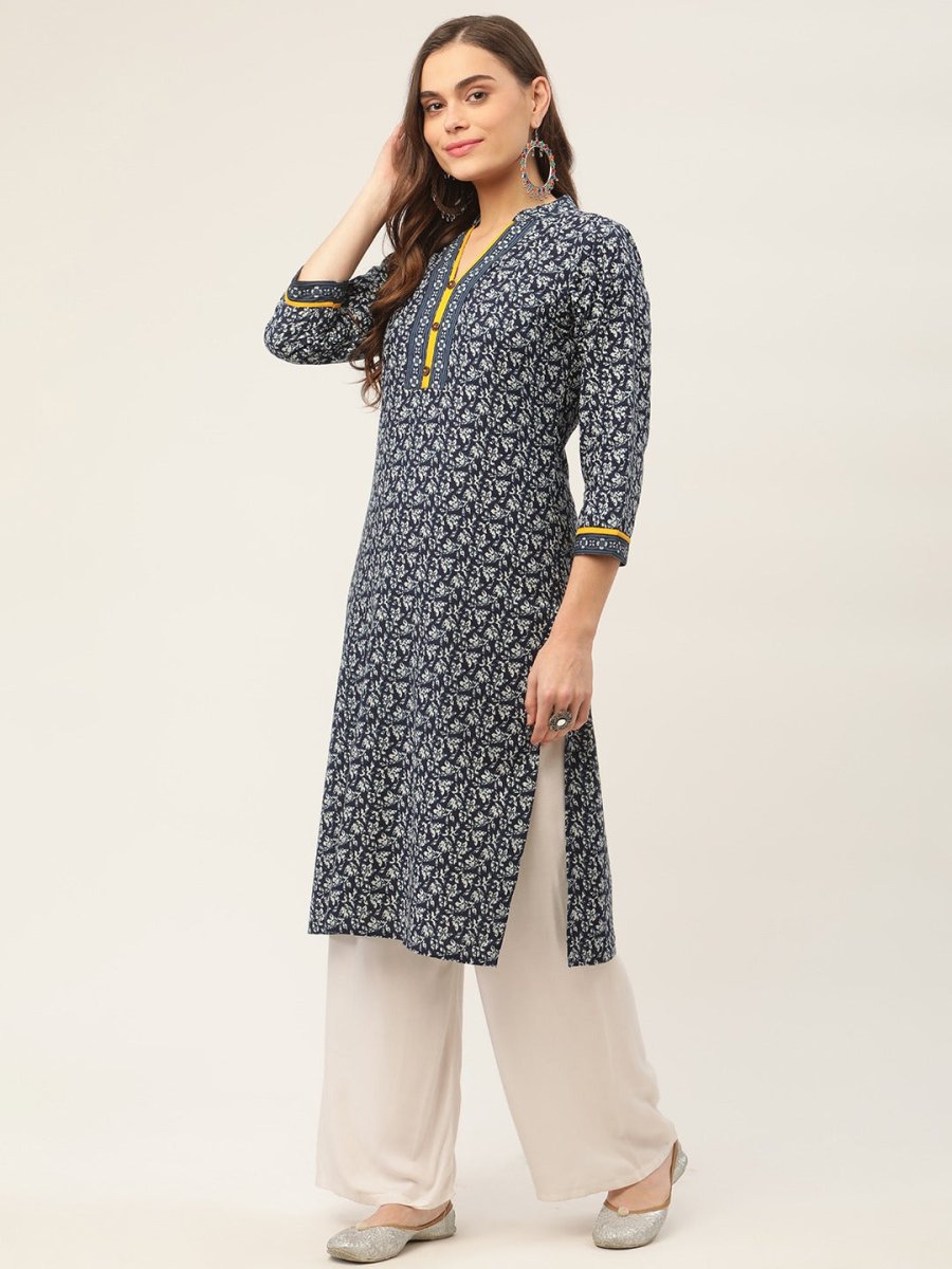 Women Indigo Blue Printed Straight Pure Cotton Kurta - JOK_1419_Indigo_S