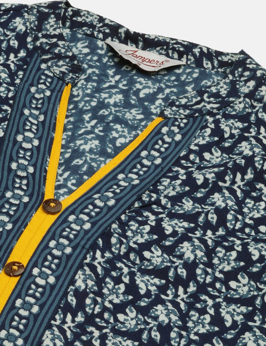 Women Indigo Blue Printed Straight Pure Cotton Kurta - JOK_1419_Indigo_S