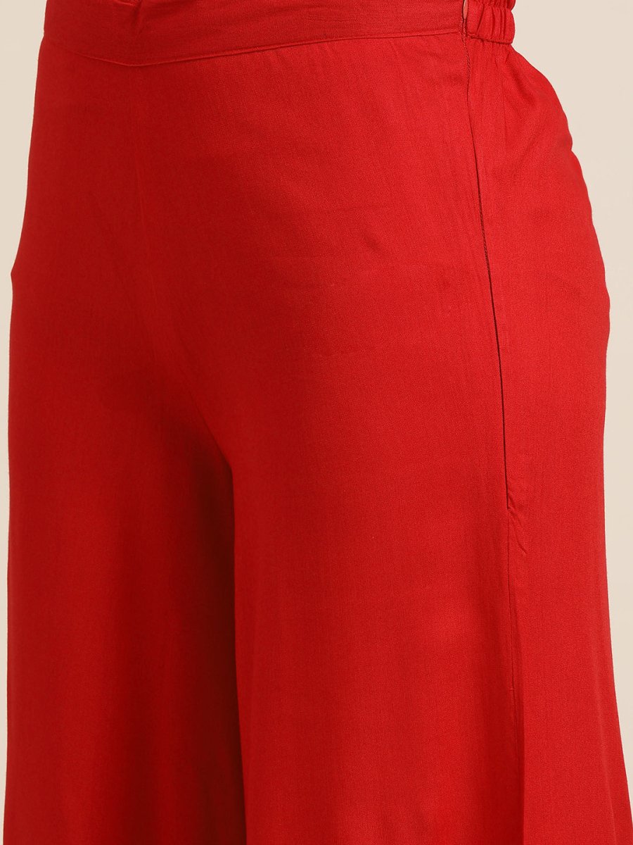 Women Kurta with Palazzos & print Dupatta - JOKPL_D37R_1477_Red_S