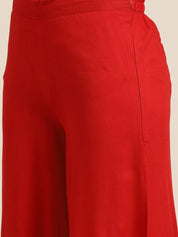Women Kurta with Palazzos & print Dupatta - JOKPL_D37R_1477_Red_S