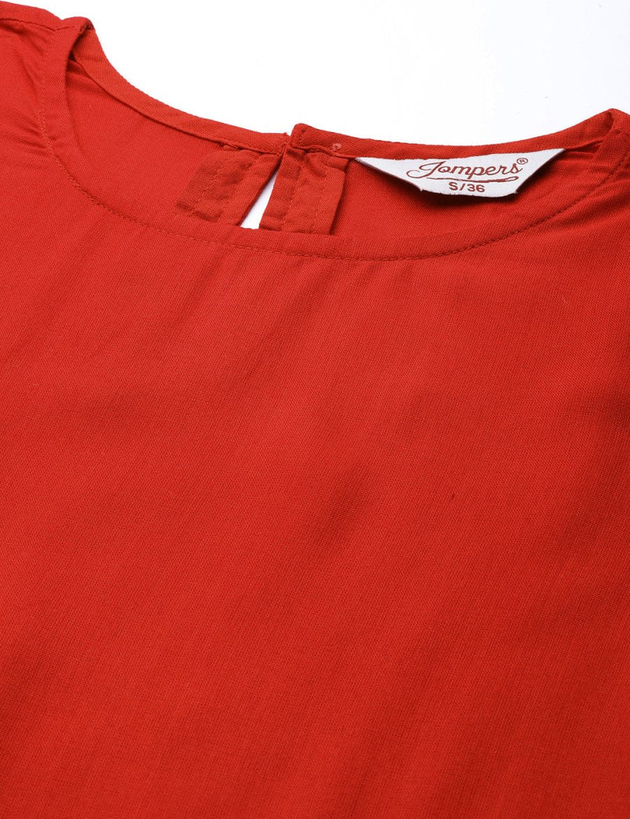 Women Kurta with Palazzos & print Dupatta - JOKPL_D37R_1477_Red_S