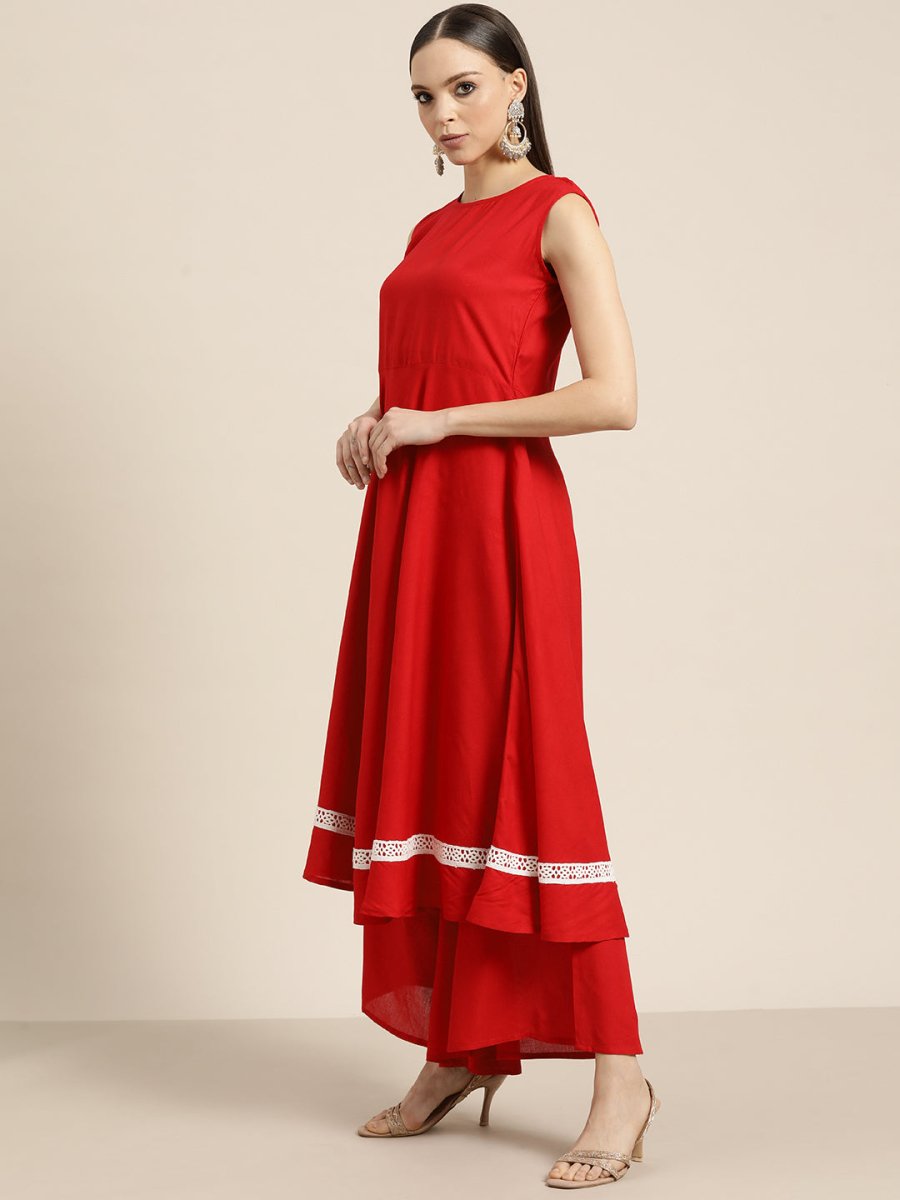 Women Kurta with Palazzos & print Dupatta - JOKPL_D37R_1477_Red_S