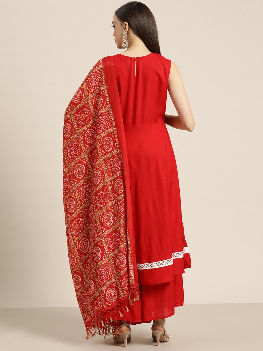 Women Kurta with Palazzos & print Dupatta - JOKPL_D37R_1477_Red_S