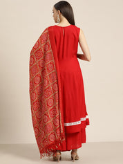 Women Kurta with Palazzos & print Dupatta - JOKPL_D37R_1477_Red_S