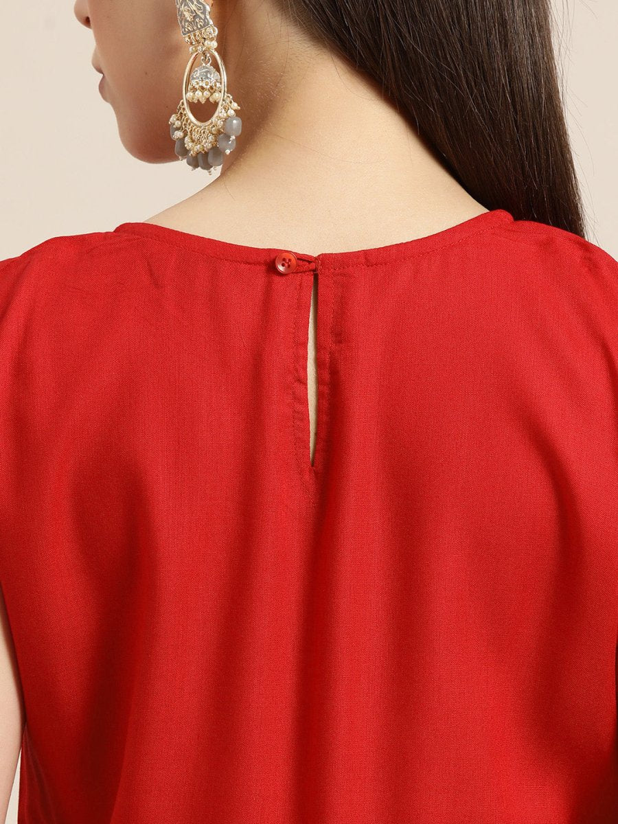Women Kurta with Palazzos & print Dupatta - JOKPL_D37R_1477_Red_S