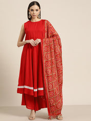 Women Kurta with Palazzos & print Dupatta - JOKPL_D37R_1477_Red_S