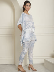 Women Light-Blue Tie Dye Printed Rayon Kaftan Tunic With Trousers - JNCS_3002Light-Blue_XS