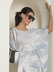 Women Light-Blue Tie Dye Printed Rayon Kaftan Tunic With Trousers - JNCS_3002Light-Blue_XS