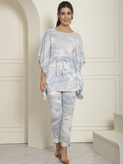Women Light-Blue Tie Dye Printed Rayon Kaftan Tunic With Trousers - JNCS_3002Light-Blue_XS