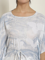 Women Light-Blue Tie Dye Printed Rayon Kaftan Tunic With Trousers - JNCS_3002Light-Blue_XS