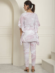 Women Light-Purple Tie Dye Printed Rayon Kaftan Tunic With Trousers - JNCS_3002Light-Purple_XS