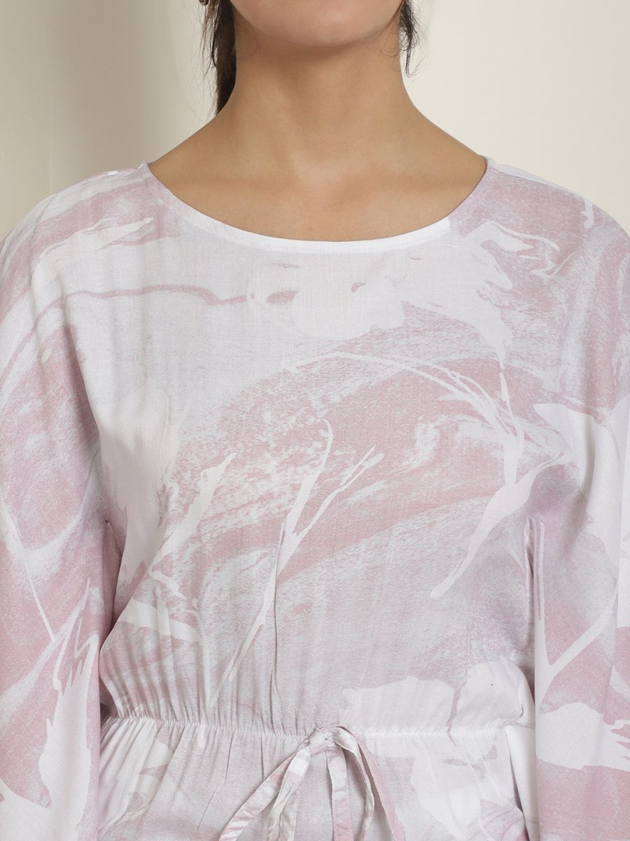 Women Light-Purple Tie Dye Printed Rayon Kaftan Tunic With Trousers - JNCS_3002Light-Purple_XS