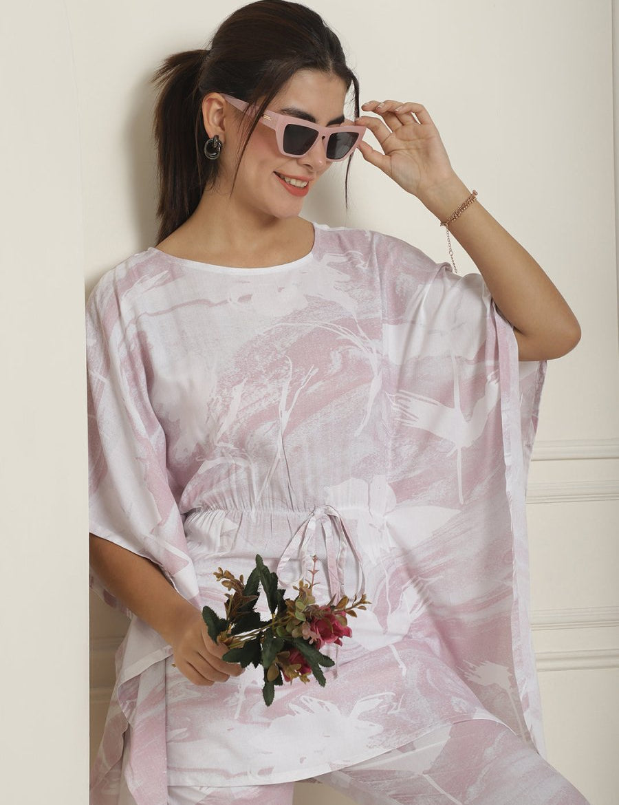Women Light-Purple Tie Dye Printed Rayon Kaftan Tunic With Trousers - JNCS_3002Light-Purple_XS