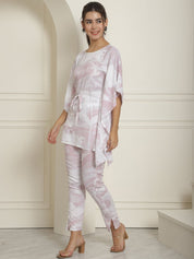 Women Light-Purple Tie Dye Printed Rayon Kaftan Tunic With Trousers - JNCS_3002Light-Purple_XS