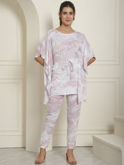 Women Light-Purple Tie Dye Printed Rayon Kaftan Tunic With Trousers - JNCS_3002Light-Purple_XS