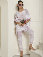 Women Light-Purple Tie Dye Printed Rayon Kaftan Tunic With Trousers - JNCS_3002Light-Purple_XS
