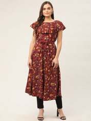 Women Maroon Flared Printed kurta - JOK_1420_Maroon_S