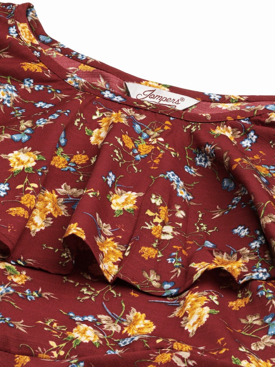 Women Maroon Flared Printed kurta - JOK_1420_Maroon_S