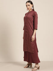 Women Maroon Floral Embroidered Mukaish Kurta with Palazzos & Dupatta - JOKPL_D39P_1481_Maroon_S
