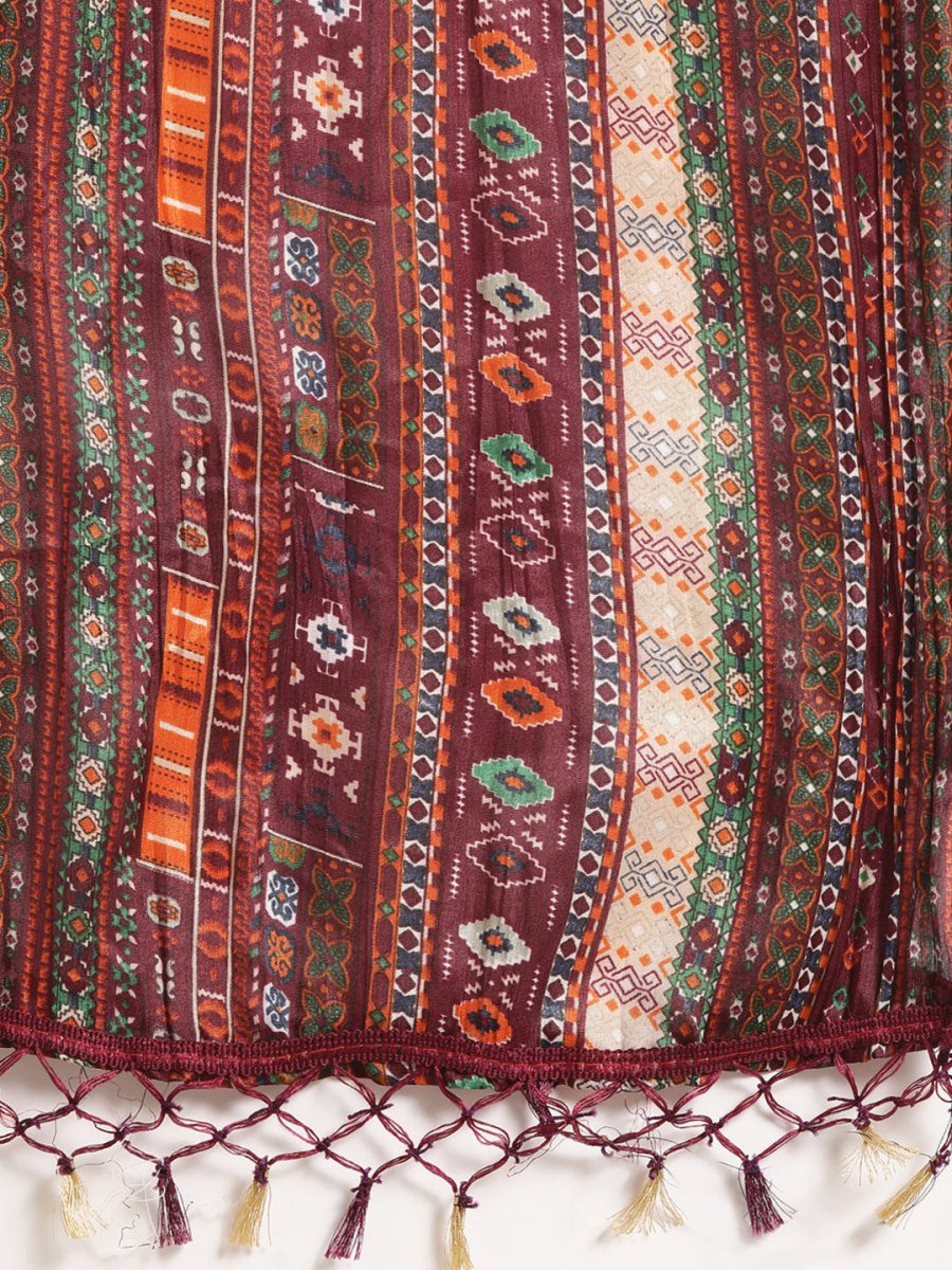 Women Maroon Floral Embroidered Mukaish Kurta with Palazzos & Dupatta - JOKPL_D39P_1481_Maroon_S
