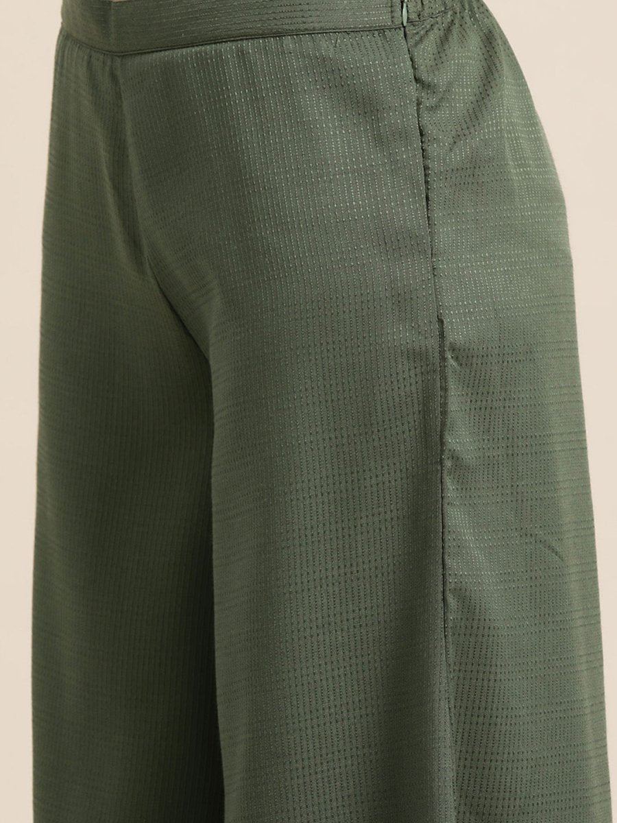 Women Maroon Floral Embroidered Mukaish Kurta with Palazzos & Dupatta - JOKPL_D41G_1481_Green_S