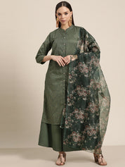 Women Maroon Floral Embroidered Mukaish Kurta with Palazzos & Dupatta - JOKPL_D41G_1481_Green_S