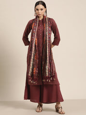 Women Maroon Floral Embroidered Mukaish Kurta with Palazzos & Dupatta - JOKPL_D39P_1481_Maroon_S