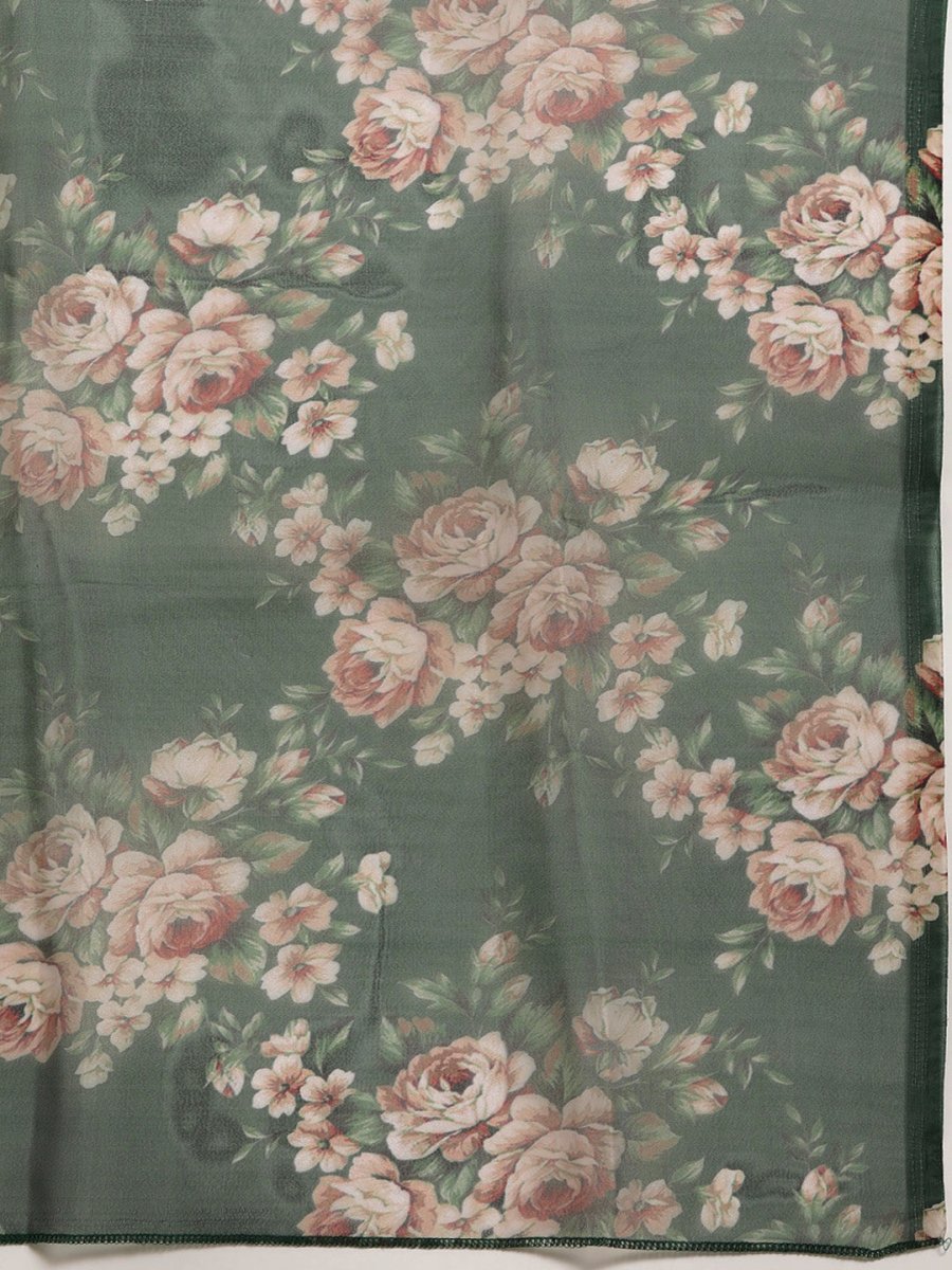 Women Maroon Floral Embroidered Mukaish Kurta with Palazzos & Dupatta - JOKPL_D41G_1481_Green_S