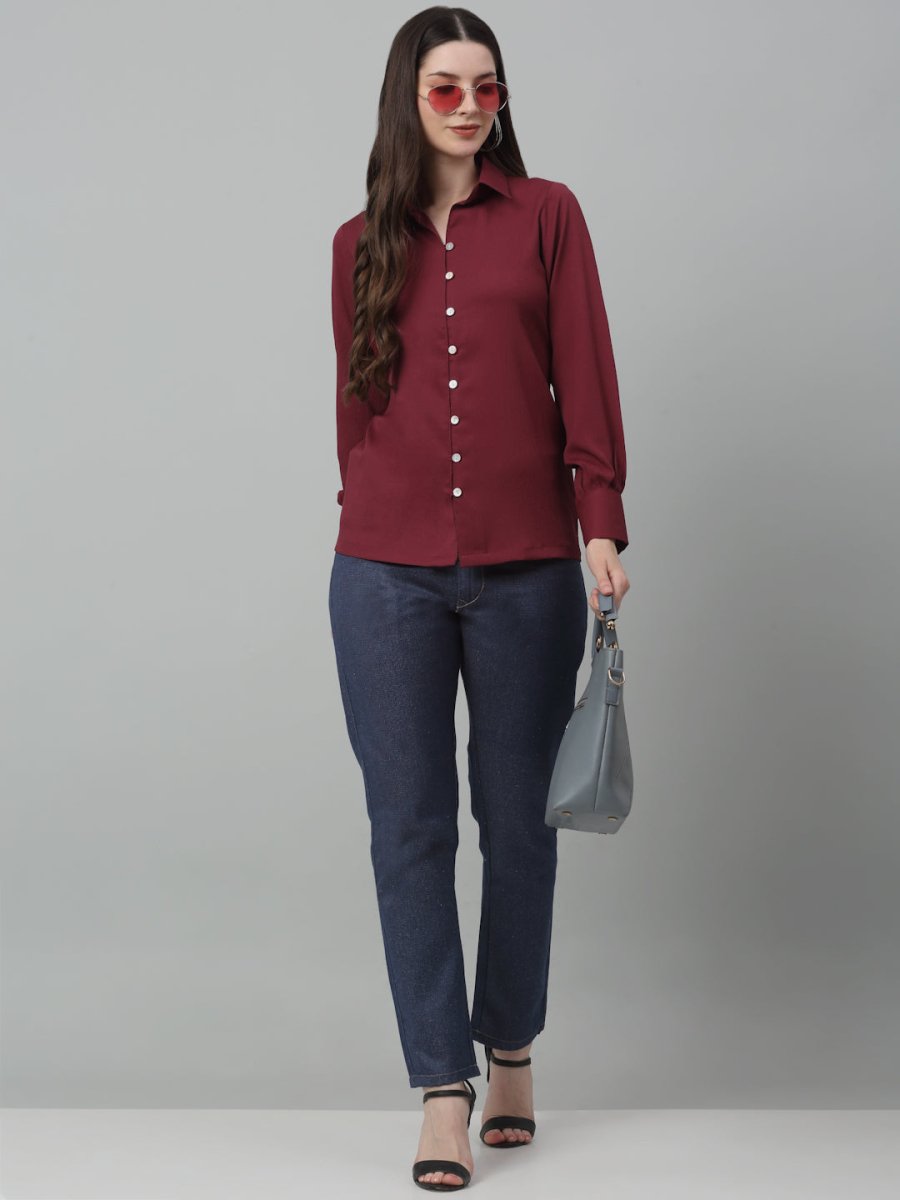 Women Maroon Solid Casual Shirt - JNS_2002Maroon_XS
