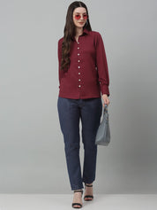 Women Maroon Solid Casual Shirt - JNS_2002Maroon_XS