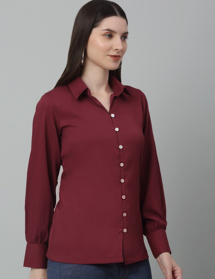 Women Maroon Solid Casual Shirt - JNS_2002Maroon_XS