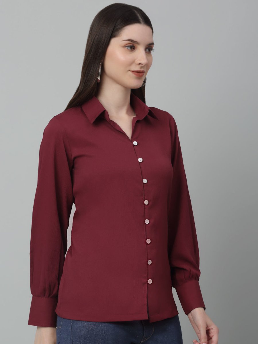 Women Maroon Solid Casual Shirt - JNS_2002Maroon_XS