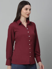 Women Maroon Solid Casual Shirt - JNS_2002Maroon_XS