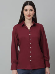 Women Maroon Solid Casual Shirt - JNS_2002Maroon_XS