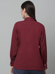 Women Maroon Solid Casual Shirt - JNS_2002Maroon_XS