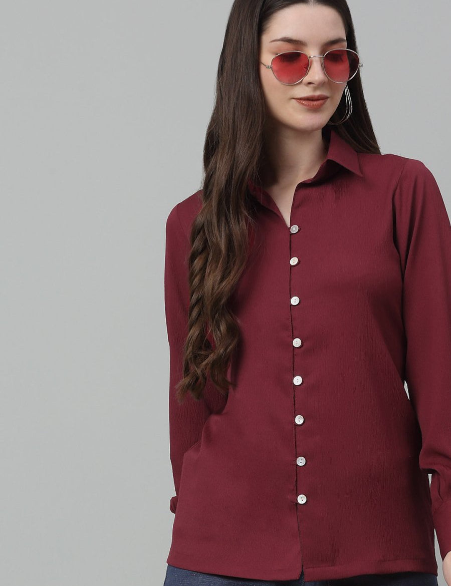 Women Maroon Solid Casual Shirt - JNS_2002Maroon_XS
