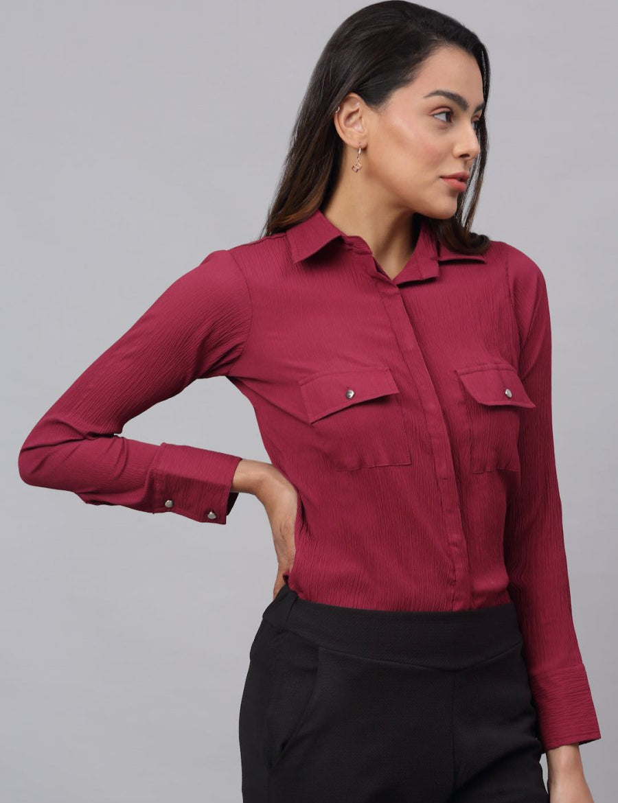 Women Maroon Solid Shirt - JNS_2001Maroon_XS