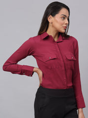 Women Maroon Solid Shirt - JNS_2001Maroon_XS