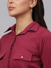 Women Maroon Solid Shirt - JNS_2001Maroon_XS