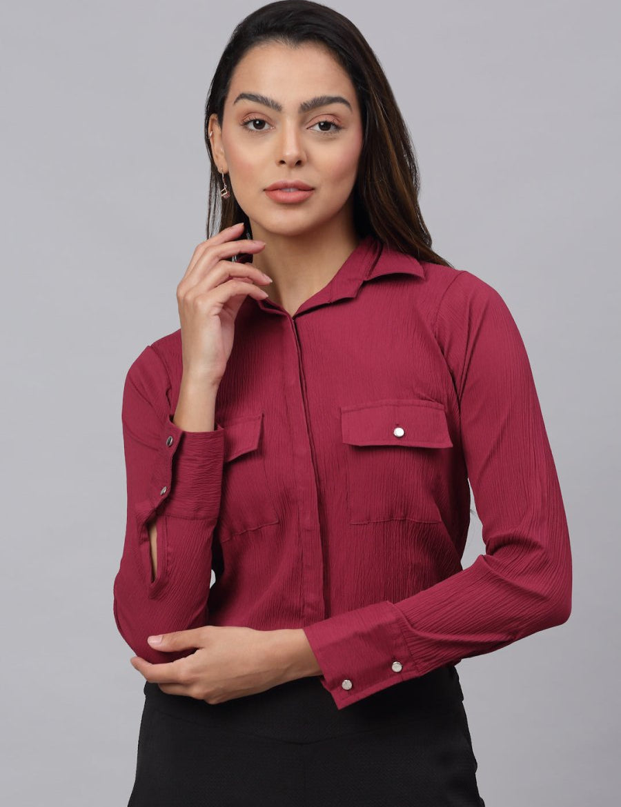Women Maroon Solid Shirt - JNS_2001Maroon_XS