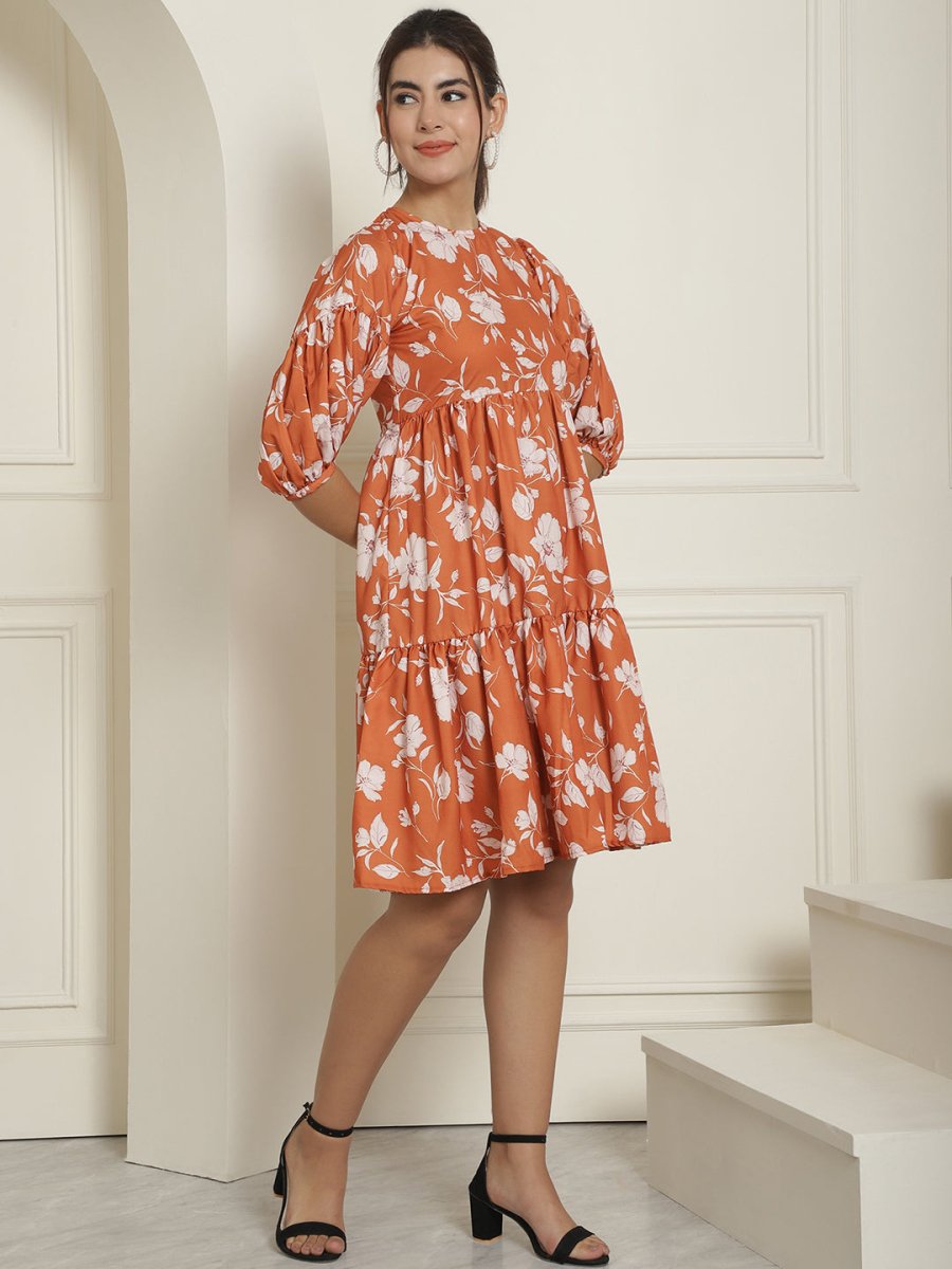 women Mustard Printed A-Line Dress - JND_1021Mustard_XS