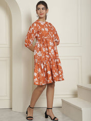 women Mustard Printed A-Line Dress - JND_1021Mustard_XS
