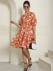 women Mustard Printed A-Line Dress - JND_1021Mustard_XS