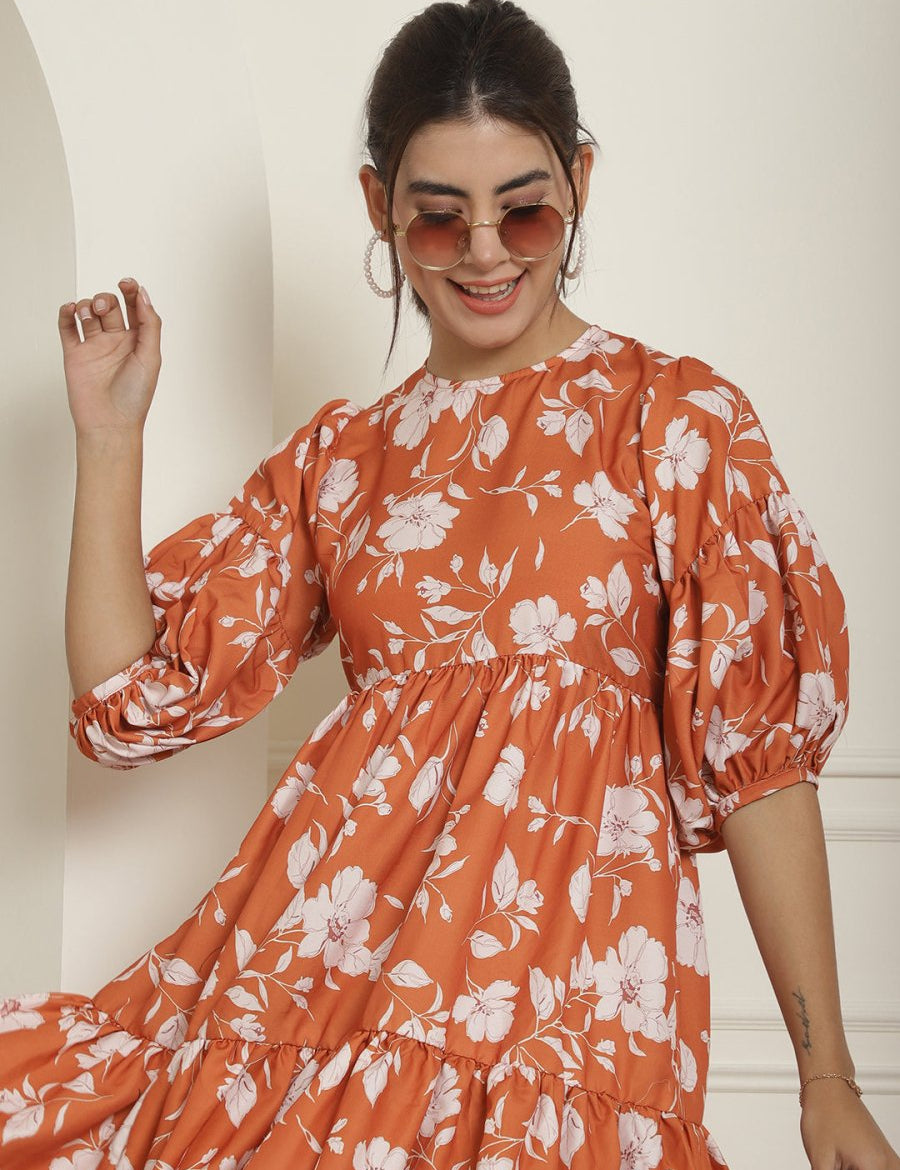 women Mustard Printed A-Line Dress - JND_1021Mustard_XS