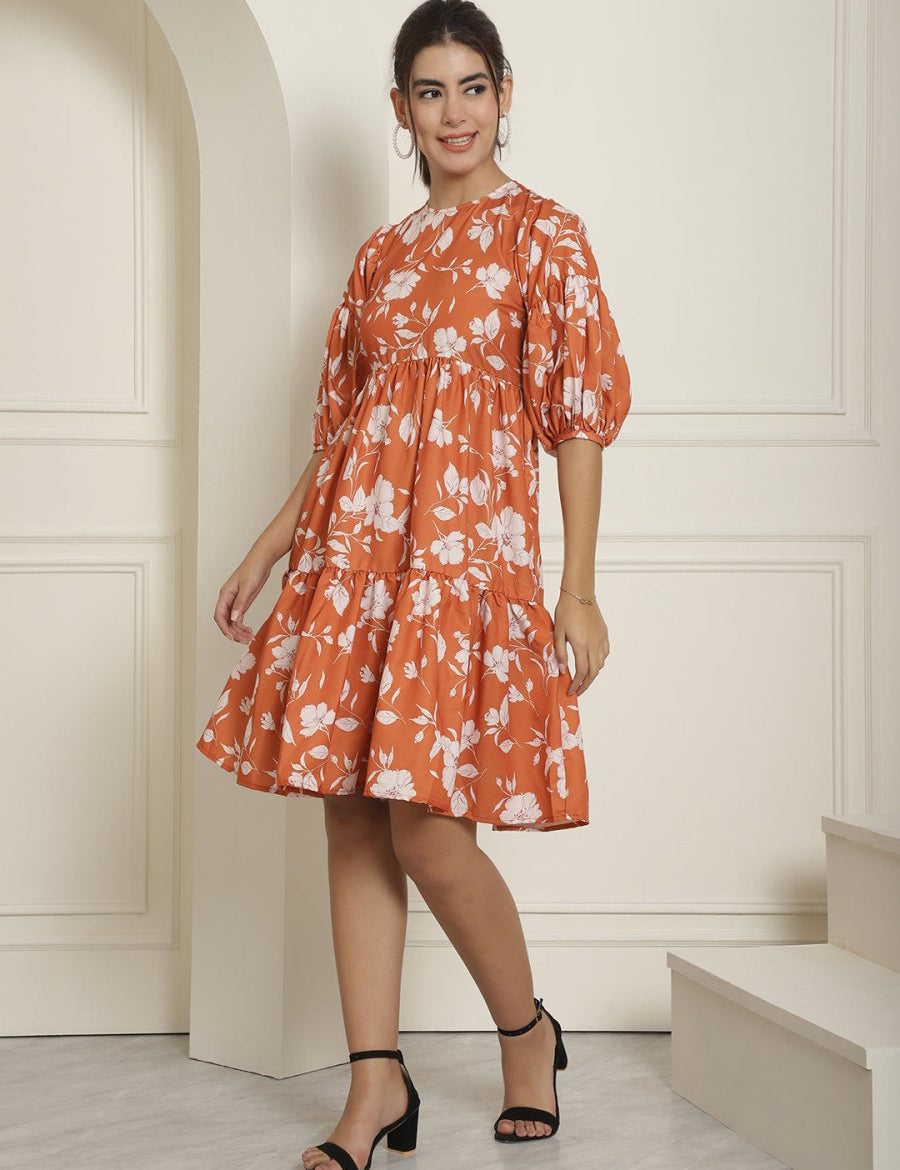 women Mustard Printed A-Line Dress - JND_1021Mustard_XS