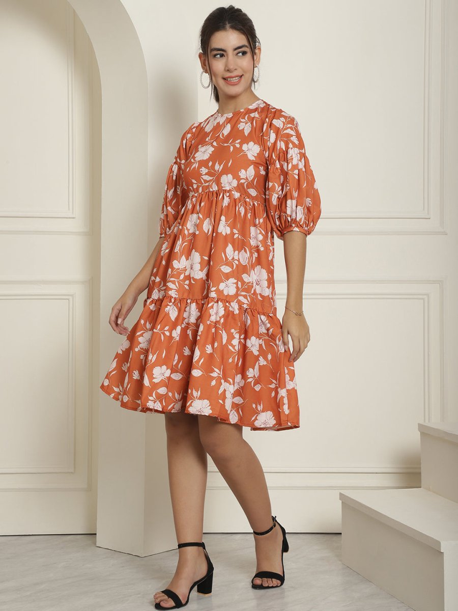 women Mustard Printed A-Line Dress - JND_1021Mustard_XS