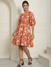 women Mustard Printed A-Line Dress - JND_1021Mustard_XS