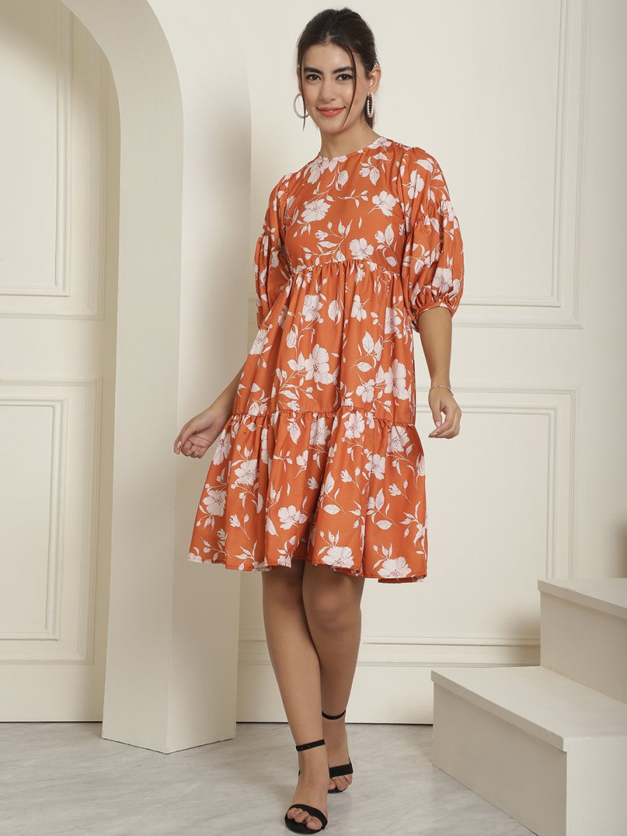 women Mustard Printed A-Line Dress - JND_1021Mustard_XS