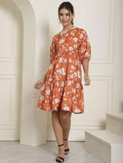 women Mustard Printed A-Line Dress - JND_1021Mustard_XS