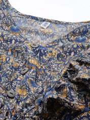 Women Navy Blue & Cream-Coloured Floral Crepe A-Line Dress - JND_1007Blue_XS